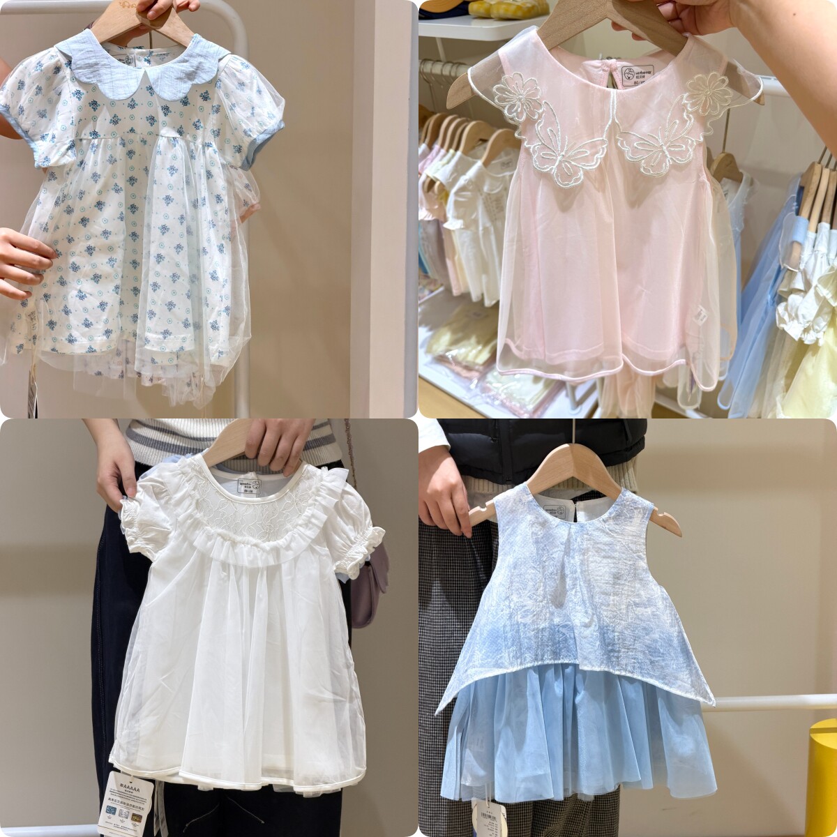 旺贝特女童连衣裙夏季甜美风娃娃领短袖花朵印花女宝宝洋气公主裙