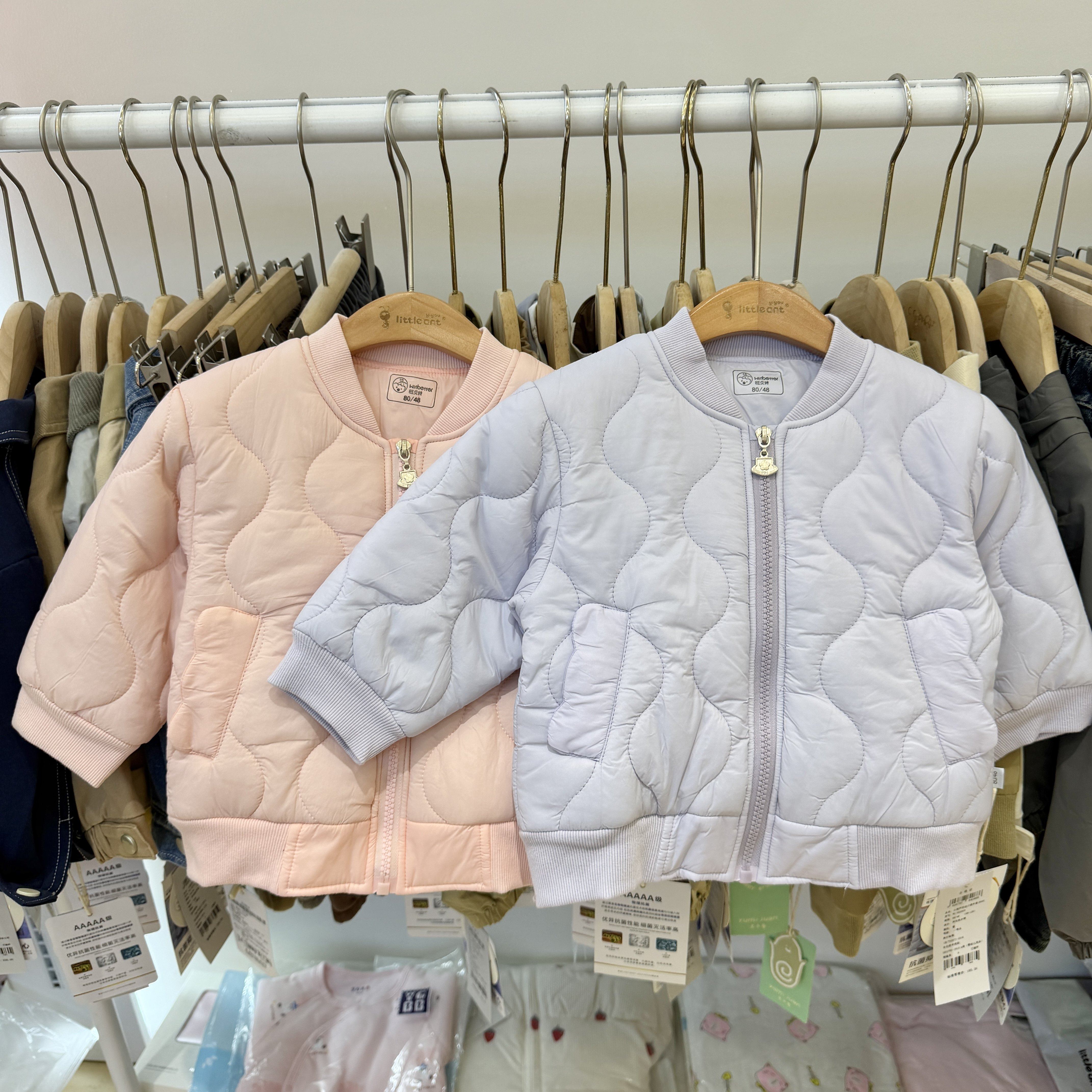 旺贝特秋冬女童棉服薄棉外套可当内胆小葫芦花边口袋外套180g