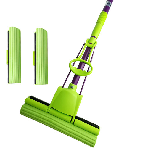 妙洁拖把海绵吸水胶棉地板可伸缩滚轮式挤水地拖家用免手洗不锈钢