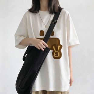 美式夏季新款宽松印花纯棉短袖T恤男女同款小众百搭上衣休闲半袖