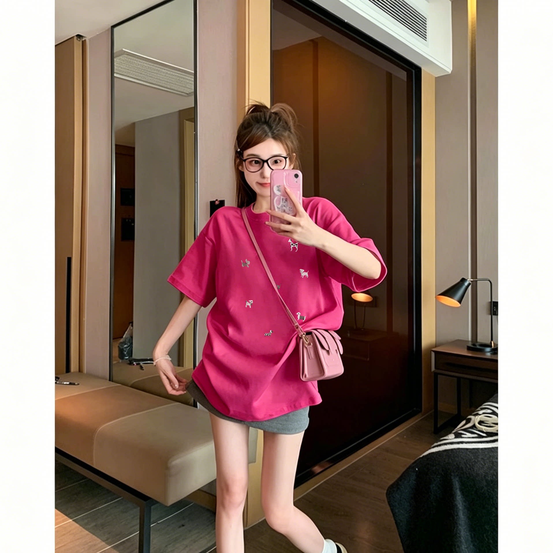 夏季新款宽松设计感短袖火龙果色T恤女网红显瘦百搭半袖时尚小众