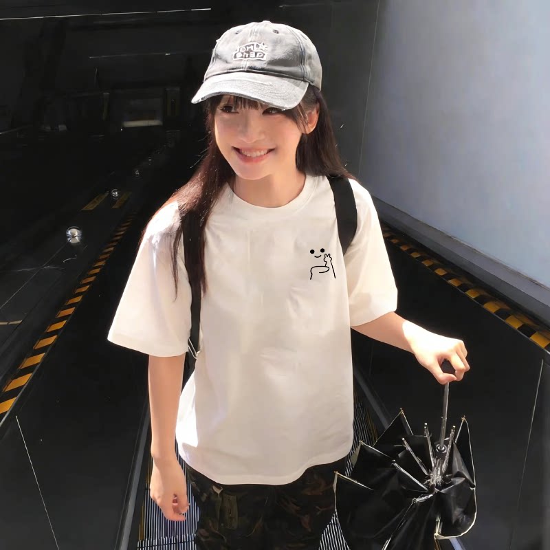 白色纯棉短袖T恤女2026新款爆款卡通印花宽松圆领休闲上衣半袖潮