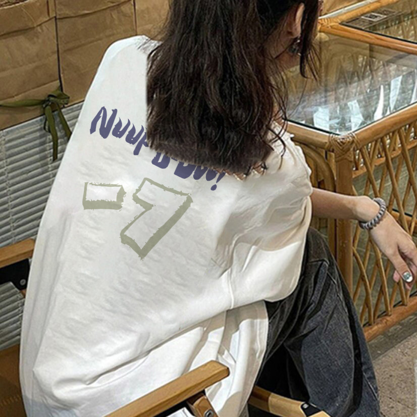 夏季新款字母印花宽松白色纯棉短袖设计感T恤女百搭休闲洋气半袖