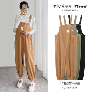 孕妇裤子春秋款外穿背带裤秋季吊带工装裤秋冬大码宽松孕妇阔腿裤