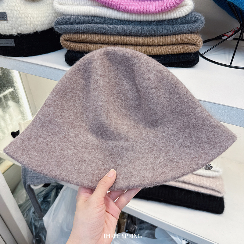 帽子女款2025年冬季新款日系羊毛呢可折叠渔夫帽女大檐显脸小盆帽