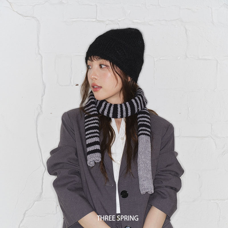帽子女款2025年秋冬新款条纹窄版毛线针织围巾女韩系装饰百搭围脖