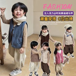 儿童马甲女童羊羔绒秋冬季男童婴儿宝宝背心加绒保暖内外洋气坎肩