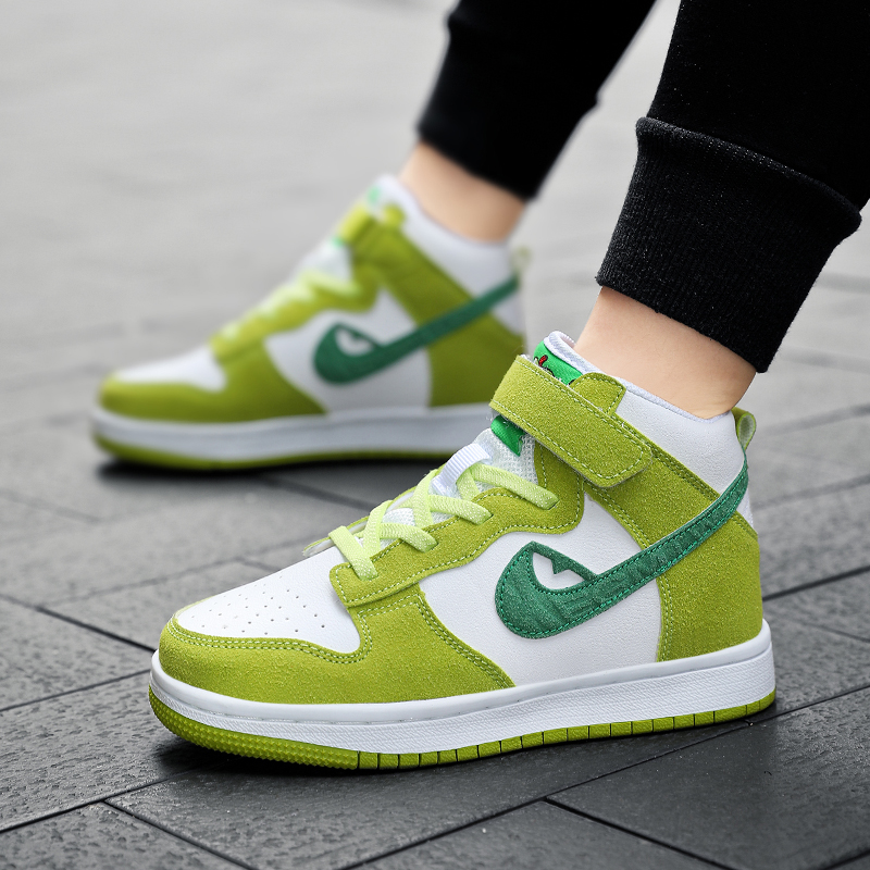 aj儿童高帮皮面板鞋青苹果