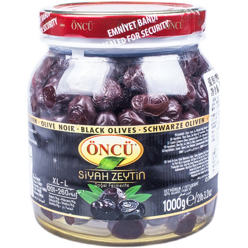 包邮进口土耳其橄榄ONCU爱厨盐渍有核黑橄榄L black olives 1kg