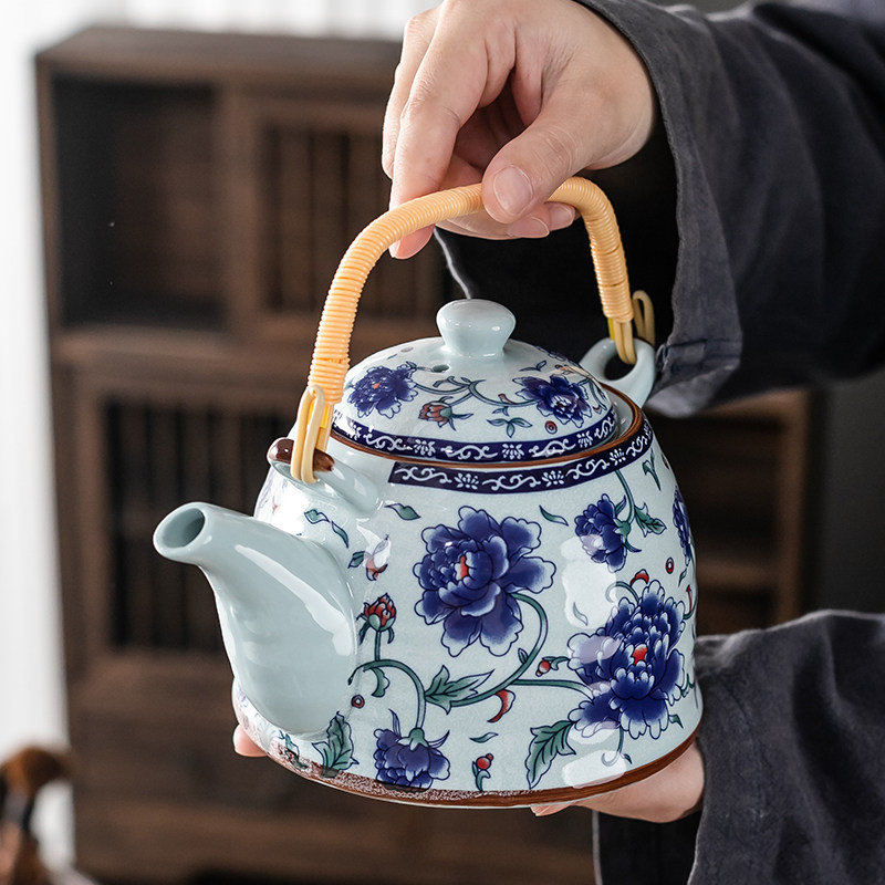 陶瓷凉水壶复古大茶壶提梁壶套组一壶二杯单壶家用大号茶杯酒店凉