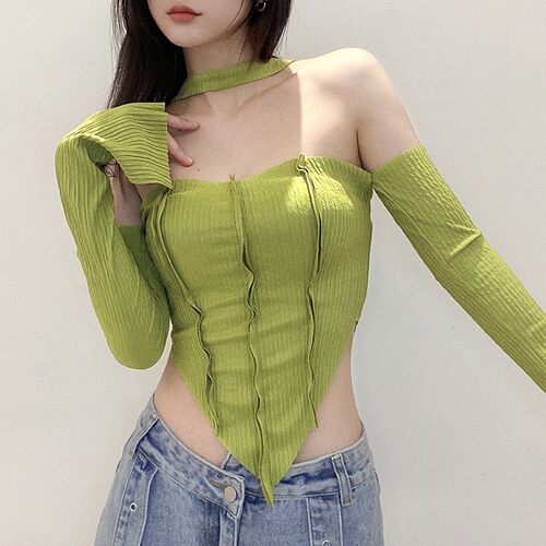 Women's Halter Tube Top T-shirt 女装纯色挂脖抹胸修身性感T恤