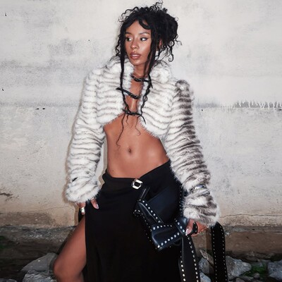 性感露脐开衫皮草毛绒外套