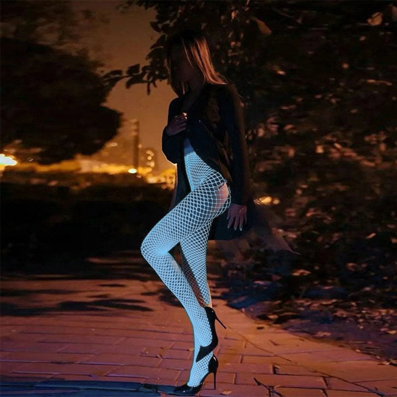 Sexy hollow out luminous mesh pantyhose性感镂空夜光网裤袜女