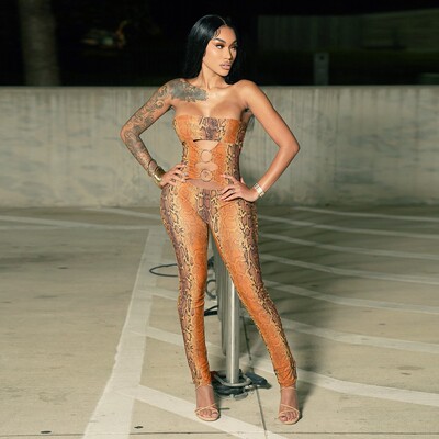 蛇纹性感抹胸修身连体裤