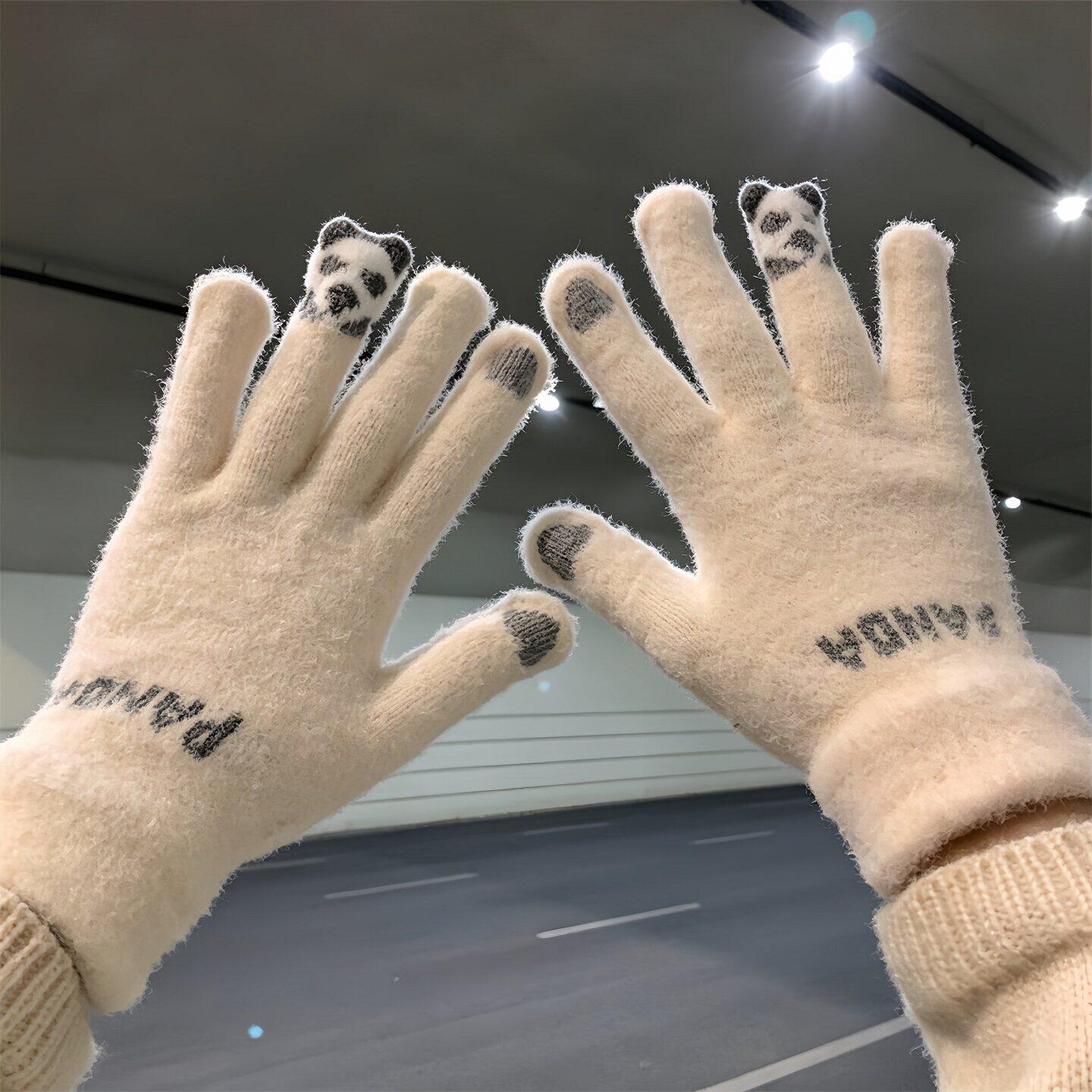 手套女生冬毛绒针织防寒保暖加厚韩版学生棉手套骑行高颜值可爱风