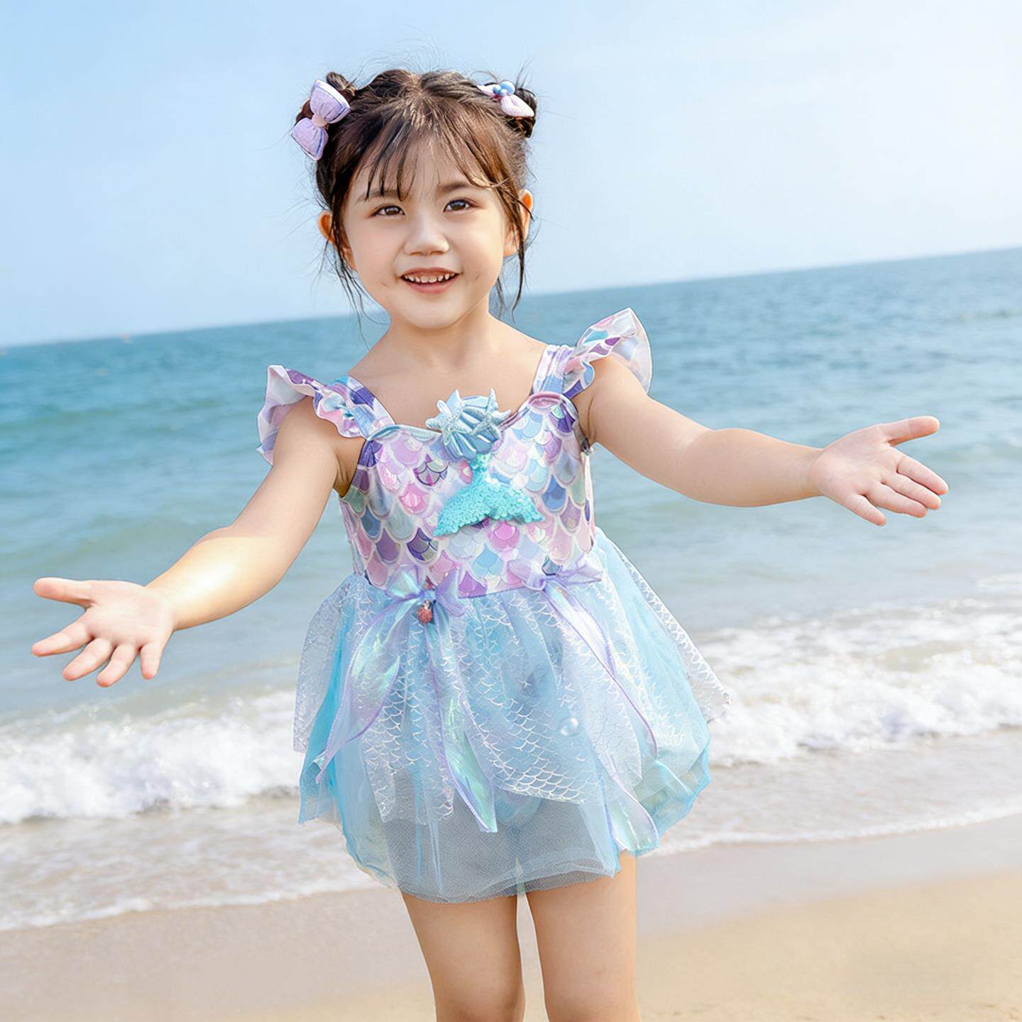 美人鱼泳衣女童高颜值洋气公主风海边度假夏季炫彩时尚小女孩泳装