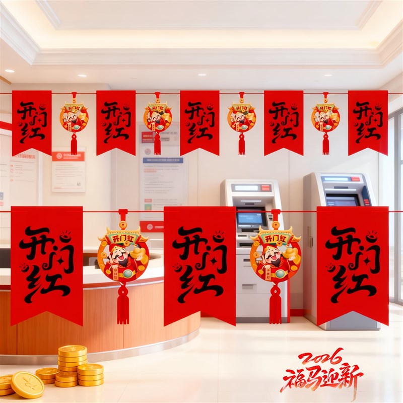 开门红气氛布置拉旗串旗银行厅堂2026马年元旦装饰挂饰吊旗装扮用