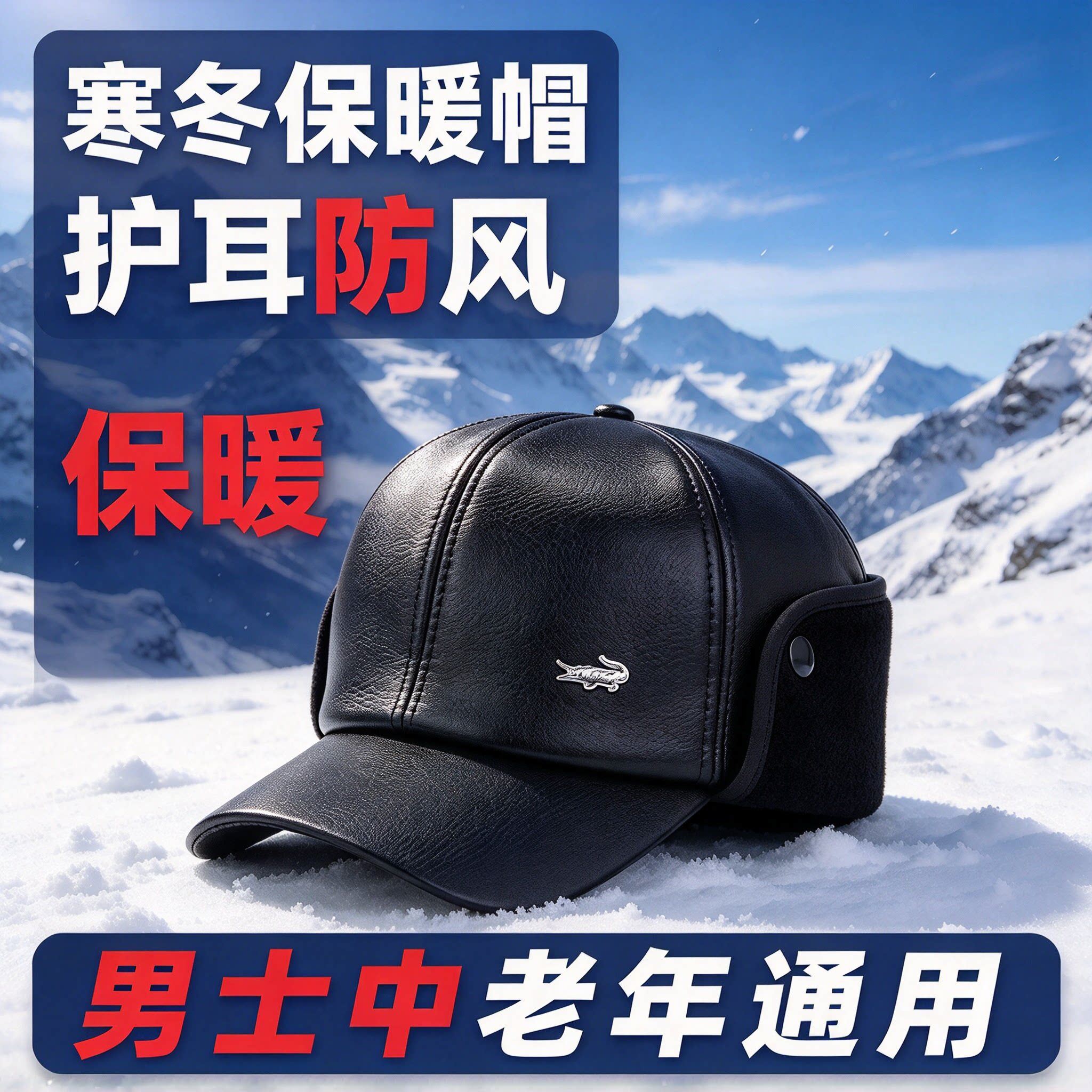 男士老人帽子送爸爸户外防风防寒保暖护耳老年人加绒加厚皮帽冬天
