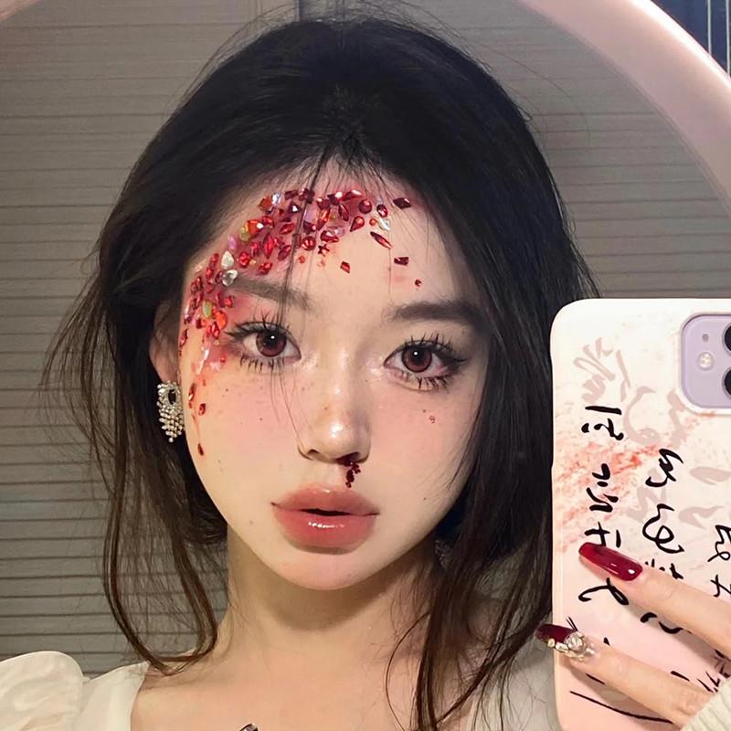 万圣节脸部贴纸流血假血血钻恐怖道具化妆脸上妆容贴装饰血浆配饰
