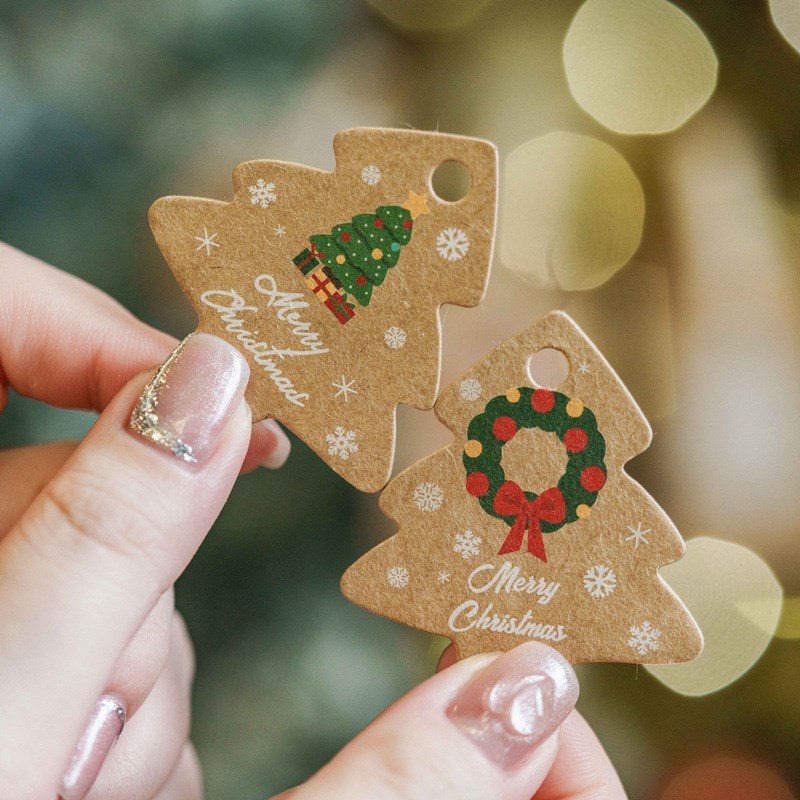 加厚现货外贸圣诞节吊牌牛皮纸圣诞树装饰吊卡礼物盒配饰卡片带绳