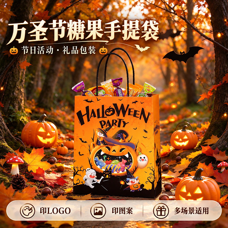 万圣节糖果礼品袋定制可印logo南瓜手提袋儿童节日派对伴手礼糖袋