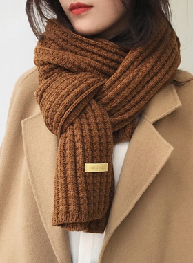 Moons Lee粗毛线针织围巾女冬韩版百搭保暖日系学生纯色麻花围脖