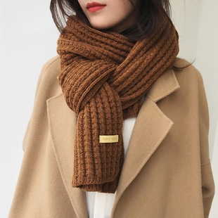 Moons Lee粗毛线针织围巾女冬韩版百搭保暖日系学生纯色麻花围脖