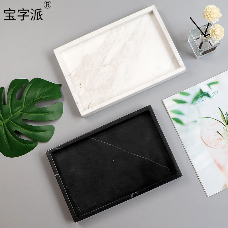 酒店卫生间浴室洗手台轻奢大理石托盘 洗漱台置物盘 长方形收纳盘
