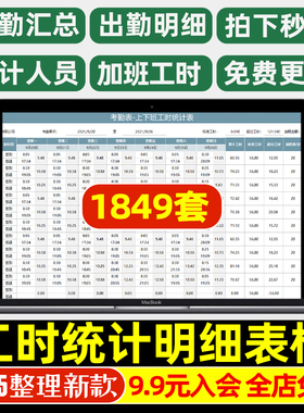 员工人工时统计明细表程项目产能记录加班考勤售后维修汇总excel