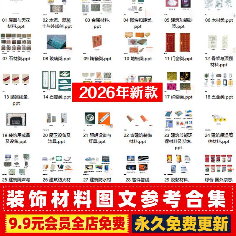 建筑装饰材料图库工程地产装修材料 施工工艺参考PPT图文设计素材