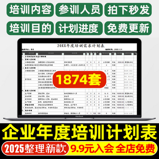公司企业年度培训计划表格需求部门员工酒店汇总登记excel模板