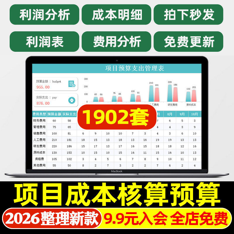 工程项目成本核算预算excel表格项目收支成本利润计算分析管理表