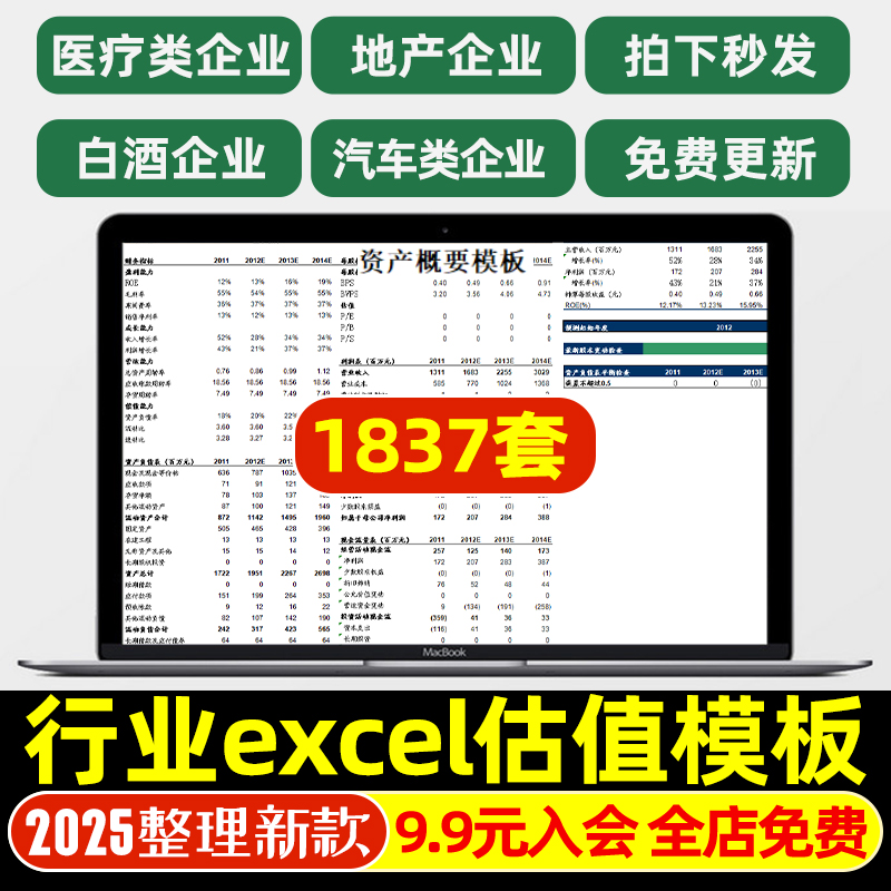 酒地产IT汽车医疗银行行业Excel估值模型 DCF公司估值 财务预测