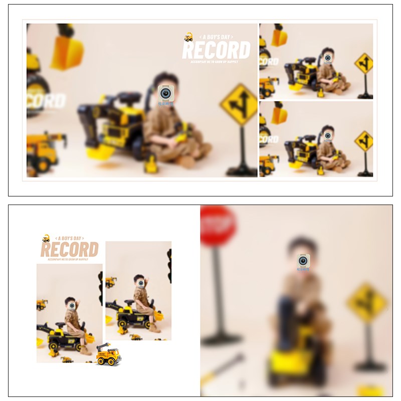 498儿童潮童挖掘机相册PSD模版摄影楼简洁时尚高端N8设计PS素材方