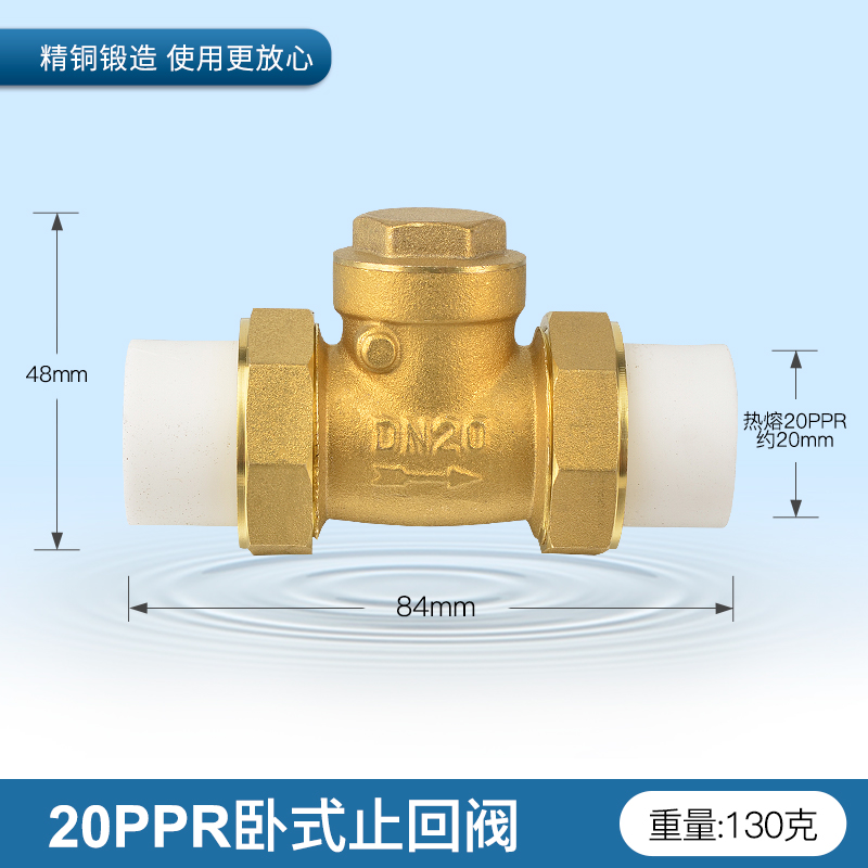 PPR水管止回阀双活接单向阀自来水管水表逆止阀25铜卧式立式4分20