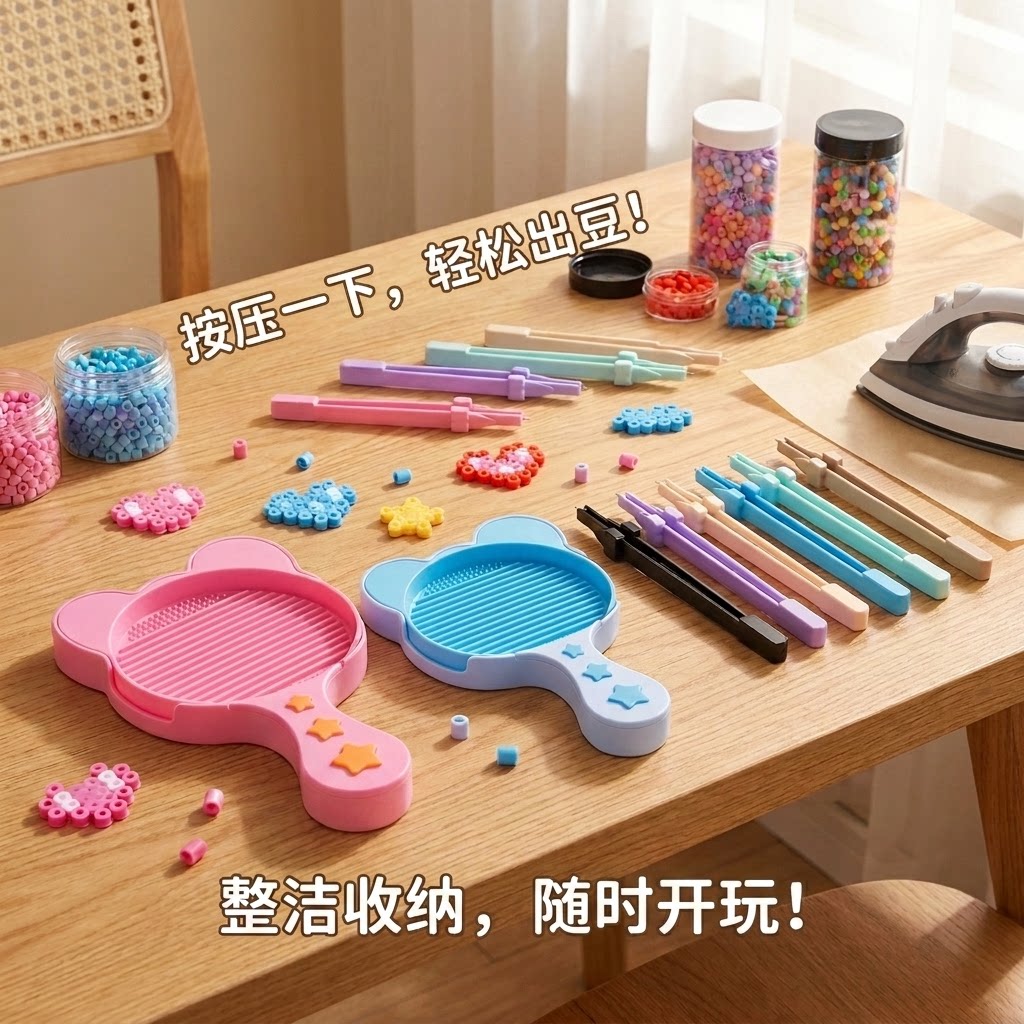 可爱小猫爱心双针拼豆针猫耳拼豆铲收纳拼豆手工DIY套装工具神器