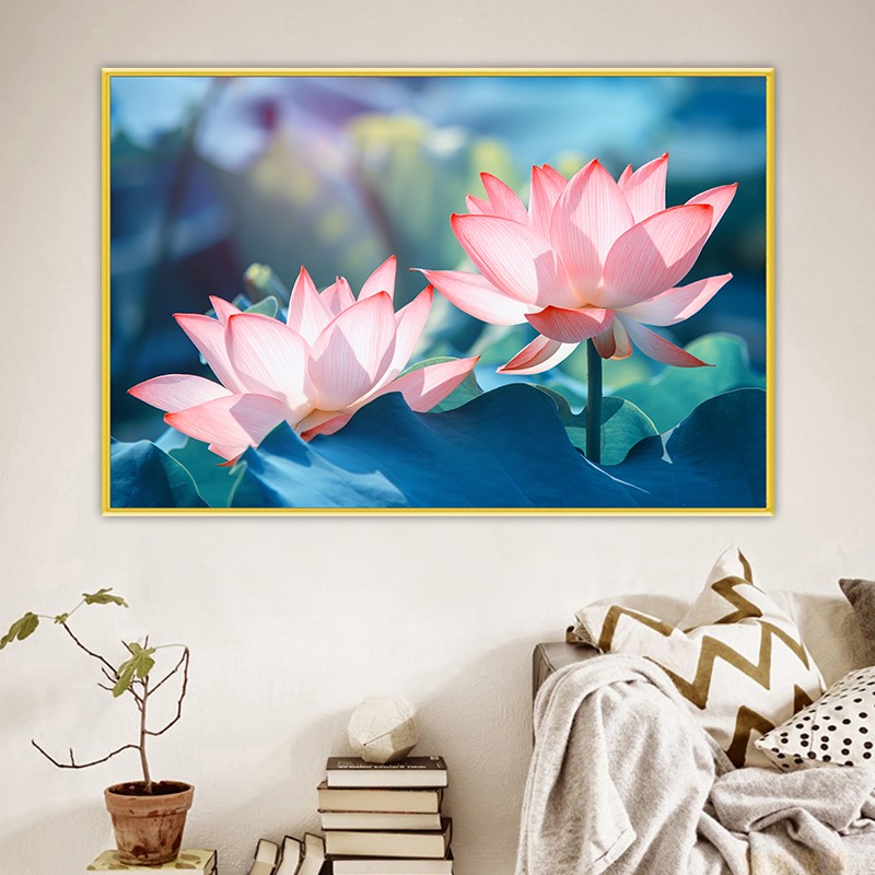 现代简约餐厅装饰画荷花餐桌背景墙贴画卧室客厅饭厅墙画厨房壁画图片
