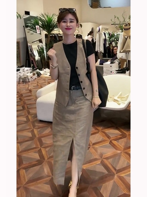 夏季新款女装港风气质高级感减龄洋气时尚马甲裙子职业两件套装女