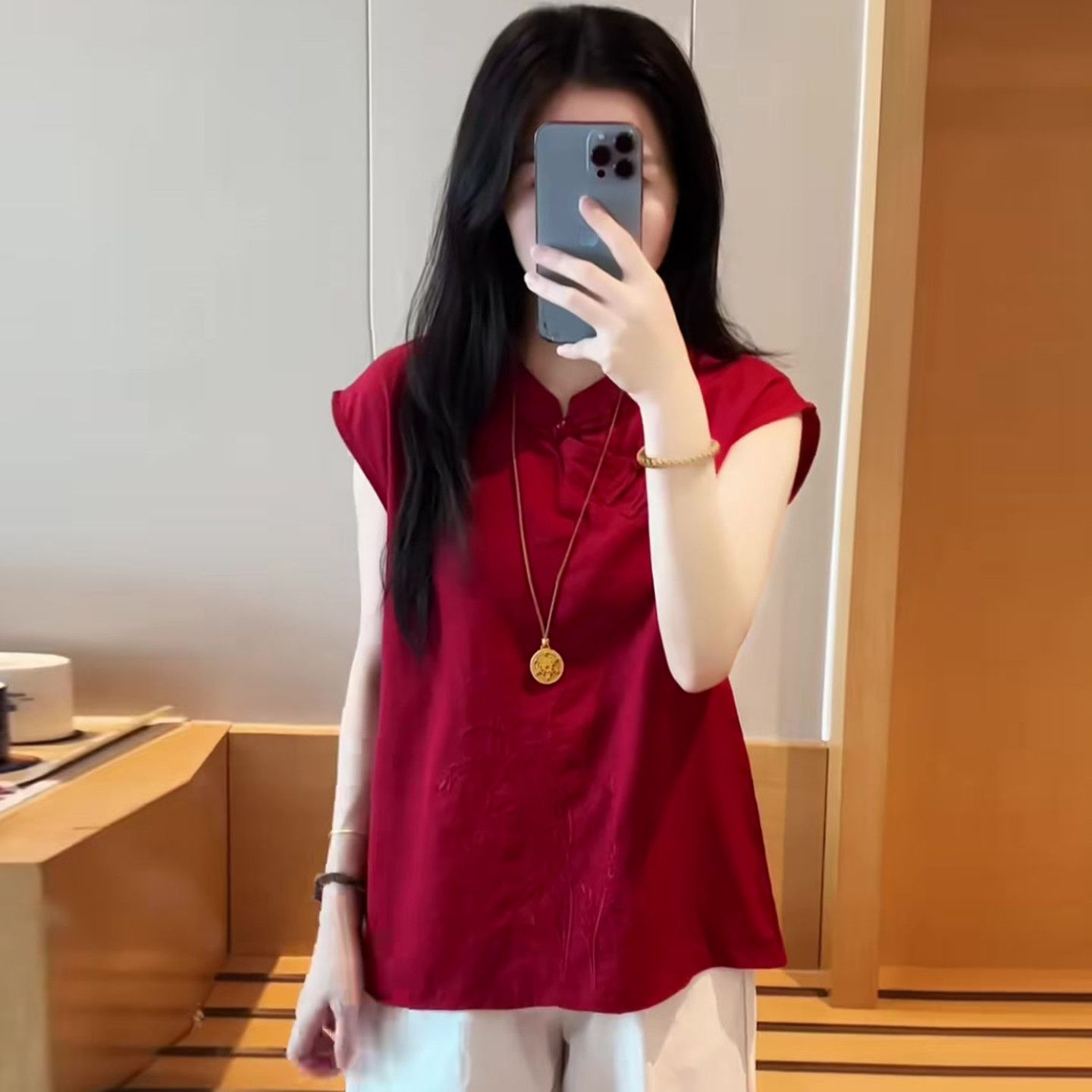 气质宽松显瘦超好看盘扣短袖上衣