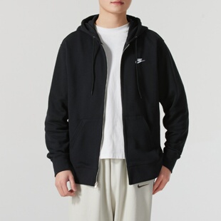 Nike Club 拉链开衫法式长袖连帽外套卫衣 男款 黑色FN3885-010
