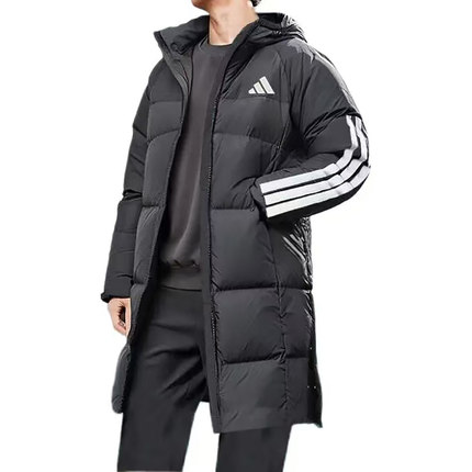 Adidas/阿迪达斯男防寒防风舒适保暖中长款连帽条纹羽绒服JG3840