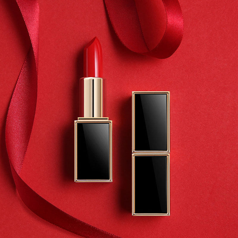 红樱桃车厘子玫瑰黑管口红唇膏不掉色不沾杯保湿润唇膏化妆品彩妆