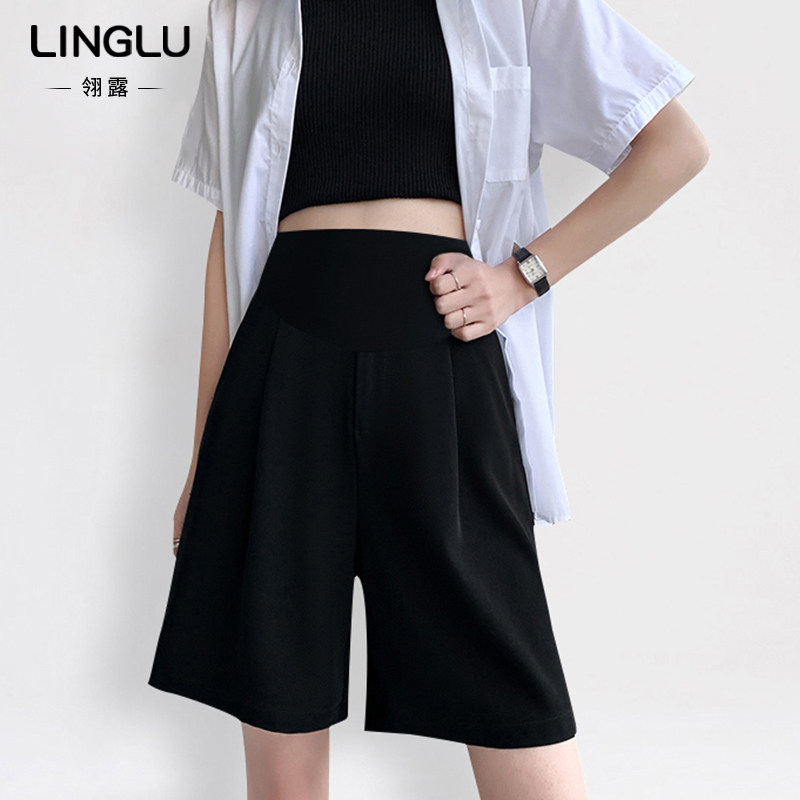 高品质孕妇短裤夏款外穿2023新款夏季薄款阔腿休闲西装托腹五分裤