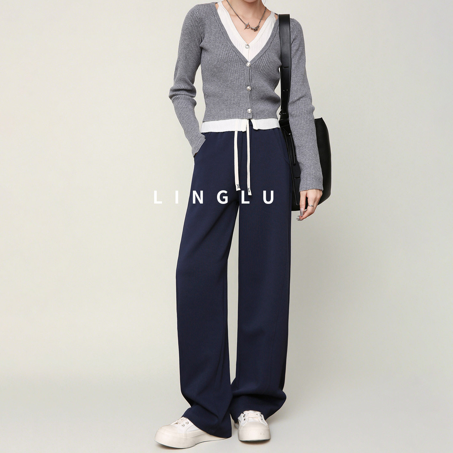 藏青色阔腿裤女2026新款弯刀裤春秋窄版镰刀高腰运动垂感直筒卫裤,女装/女士精品,卫裤,淘宝优惠券,粉丝福利购,淘宝优惠卷