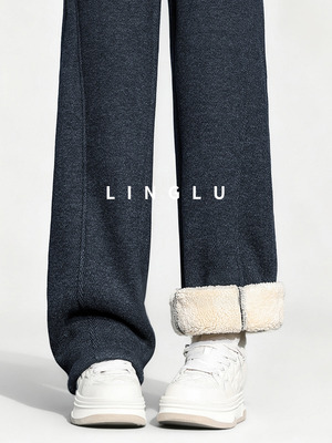 【一条过冬】羊羔绒裤子女秋冬季直筒卫裤保暖棉裤加绒加厚阔腿裤