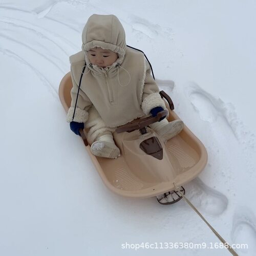 韩国in滑雪板儿童加厚成人爬犁滑草板方向盘滑雪板户外雪橇车