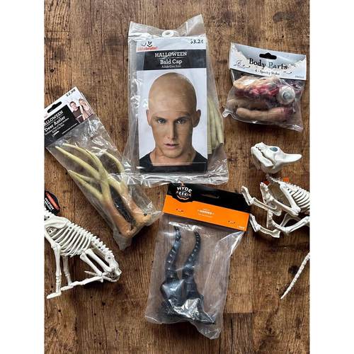 斑点真正的万圣节装饰饰品头戴鹿角软胶人造器官恐怖小猫骨架