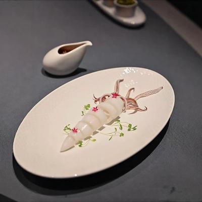 酒店中厨餐具旦形高白瓷鱼盘旦形浅盘餐厅会所椭圆盘中式特色菜盘