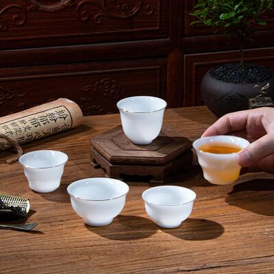 高端冰种羊脂玉瓷小茶杯白瓷陶瓷功夫茶具家用茶具描金泡茶品茗杯
