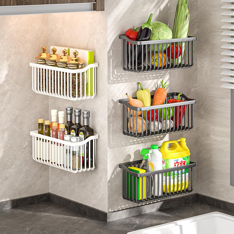 厨房置物架壁挂式多功能调味品葱姜蒜收纳筐免打孔墙上果蔬菜篮子